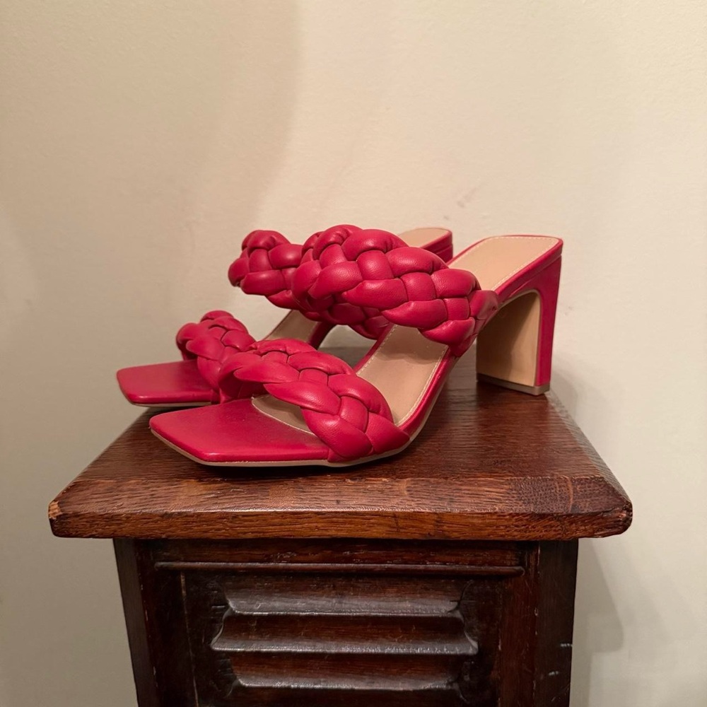 BCBGeneration Finaa Red Braided Sandal Heels